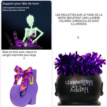 Halloween 60 x 17,5 cm pot de bonbons de sorcière squelette qui brille dans le noir décoration hauteur réglable exterieur decoration